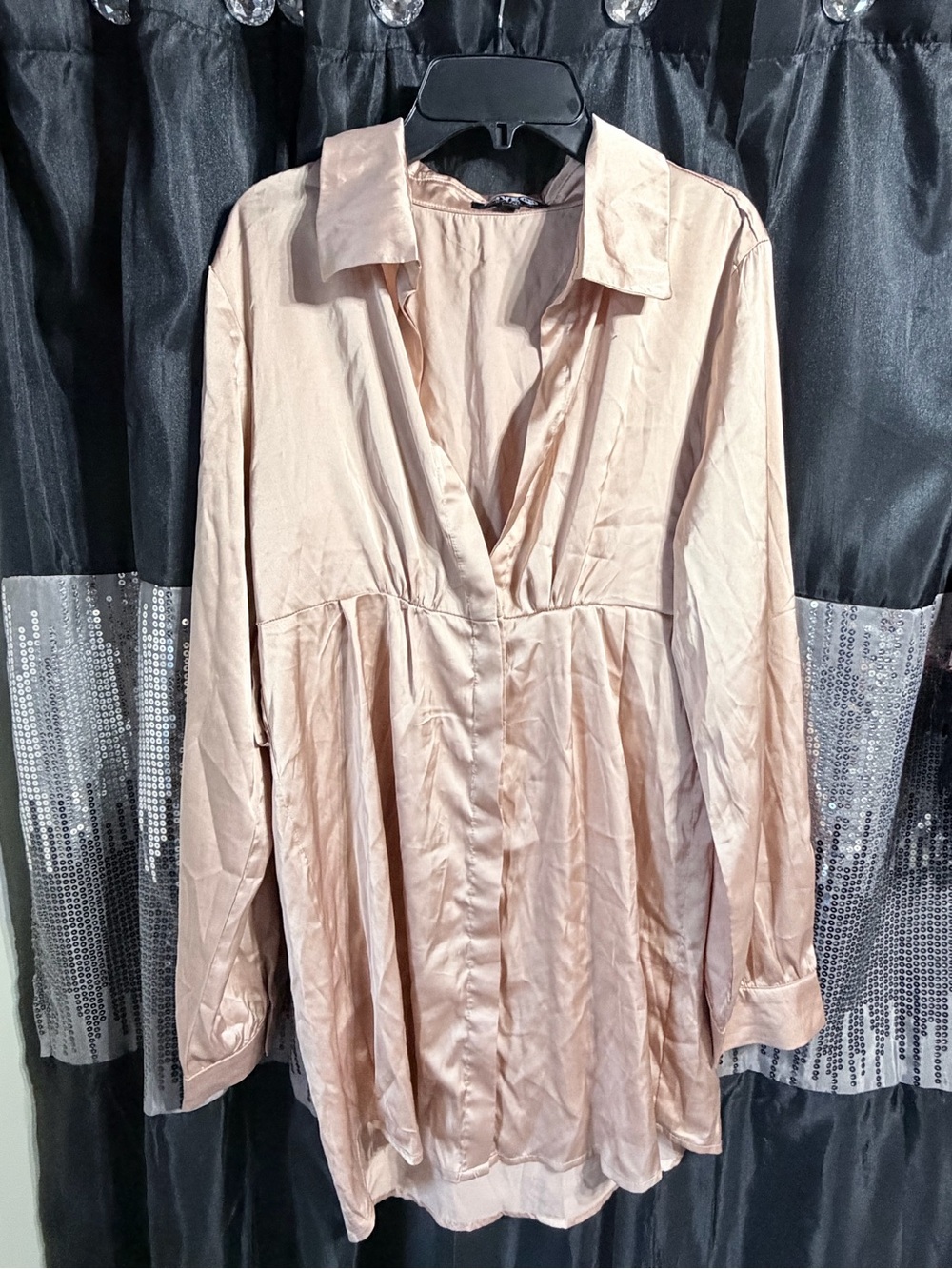 Women's Satin Blouse Shirt - Light Blush Pink